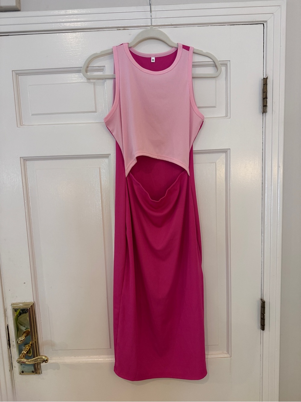 SHEIN Light Pink Overlay & Hot Pink Sleeveless Midi Dress